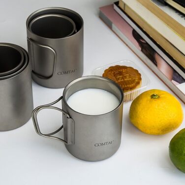 Титанова кружка, портативна, з подвійними стінками, титанова чашка для води, для використання на відкритому повітрі, надлегка, кемпінгова чашка для води з кришкою для використання в приміщенні та на вулиці, для кемпінгу, подорожей, офісу (з ручками, 550 м