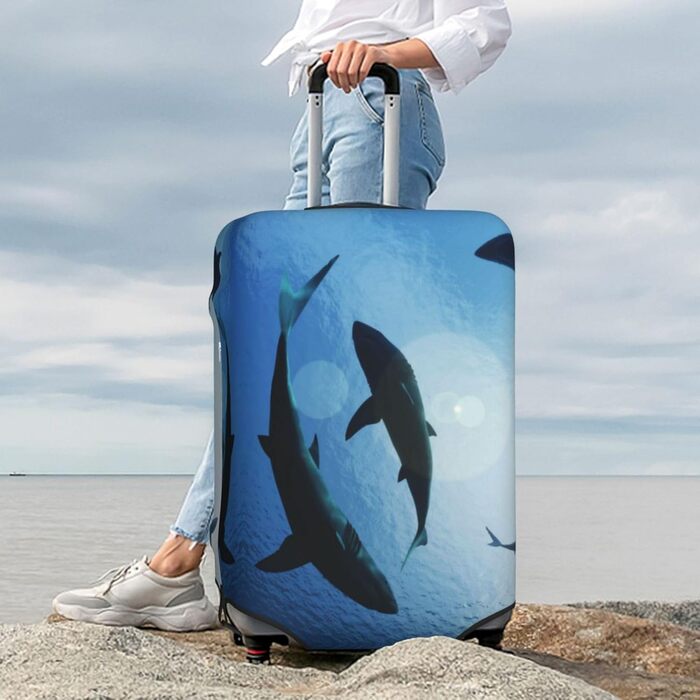 Чохол для валізи Акула TOMPPY еластичний, захисний, миється, підходить для валіз 18-32 дюйми, чорний, XL