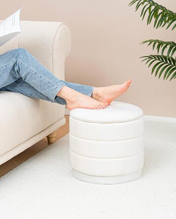 Круглий пуф Bonlife з кришкою, складна підставка для ніг зі столиком, пуф для ніг, підставка для ніг для вітальні, спальні, коридору, білий оксамит, 39x39x37 см 39 см білий