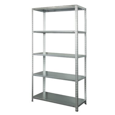 Стелаж для зберігання Metalkas BR1-ECO з 5 полицями, 185x100x40 см, полиці з регульованою висотою, до 350 кг, надміцний стелаж, стелаж для підвалу, стелаж для майстерні, оцинкований, виготовлений з металу, сріблястий