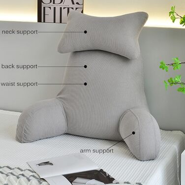 М&39яка подушка для шиї, подушка для читання, яку можна прати, подушка для спини для максимального комфорту та підтримки спини, суцільний світло-сірий дизайн (75 x 40 x 45 см) Світло-сірий 75x40x45 см