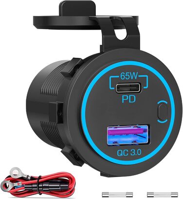 Розетка 65 Вт PD USB C 12V автомобільна USB-розетка типу C вбудована водонепроникна 12-вольтова вилка адаптера постійного струму з