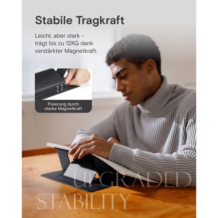 Підставка для ноутбука, складана, без клейкої основи, з 2 регульованими кутами нахилу, обтягнута екошкірою MOVAS. Портативна підставка для ноутбуків та планшетів 13 та 15. Чорний колір - великий розмір.