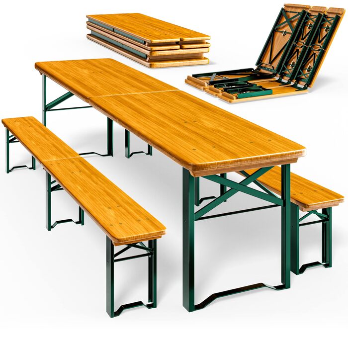 Комплект пивних наметів Casaria 220 см, складаний, міцний, 3 предмети, 2 пивні лавки, 1 широкий стіл, дерев&39яний комплект пивних столів, комплект фестивальних наметів, пивний сад, пивний набір