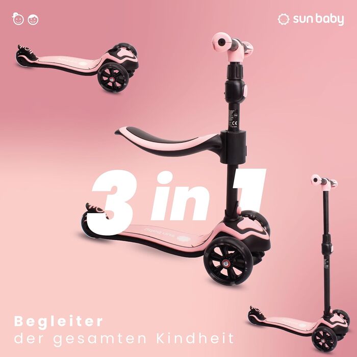 Сонячний дитячий самокат самокат дитячий 3 роки, світлодіодний великий 3 колеса, знімне сидіння, дитячий самокат, Childern's Scoot