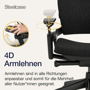 Ергономічне офісне крісло Steelcase Leap з поперековою опорою LiveBack, гнучкою спинкою, регульованим підголівником, чорний онікс, 62 x 68 x 117 см, чорний онікс з підголівником