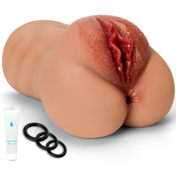 Реалістичний мастурбатор 2-в-1 з 3 кільцями для пеніса, велика силіконова кишенькова кицька, 5D кліторальна анальна вагіна двоканальна кишенькова кицька, еротична секс-іграшка для чоловіків, сольна секс-іграшка