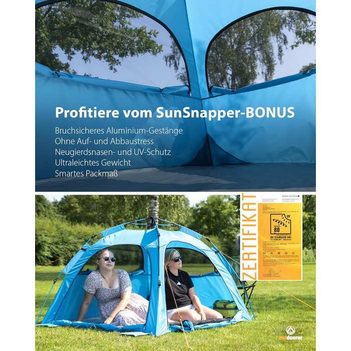 Автоматичний пляжний намет Outdoorer UV 80 SunSnapper Alu Air - надлегкий пляжний намет із захистом від ультрафіолету 80, захистом від комах