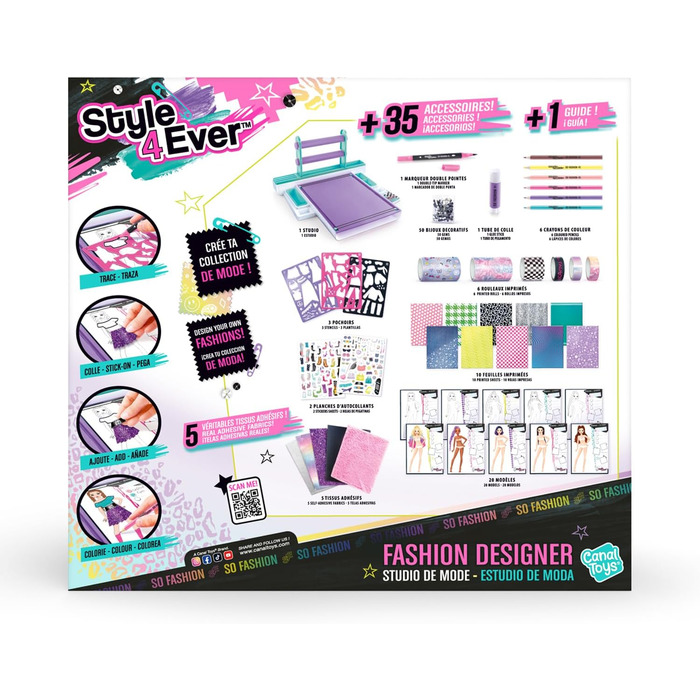 Стиль для всіх - Планшет для дизайнера одягу - Набір для творчого малювання та рукоділля для дітей віком від 6 років - Повний кейс для студії дизайну одягу з тканинами, трафаретами та наклейками - Студія дизайнера одягу OFG 276