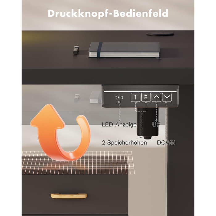 Стіл Airfish з регульованою висотою 120 x 60 см зі світлодіодним освітленням, електрично регульований по висоті стіл зі знімним кріпленням для монітора, регульований стіл для домашнього офісу та ігор, чорний 120 x 60 см