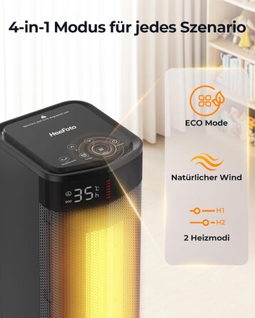 Енергозберігаючий вентилятор-обігрівач ПЕРЕМОЖЕЦЬ ТЕСТУ, 2000 Вт ECO вентилятор-обігрівач, малий, коливання 90, тихий вентилятор-обігрівач з 24-годинним таймером, захистом від перекидання та перегріву, чорний