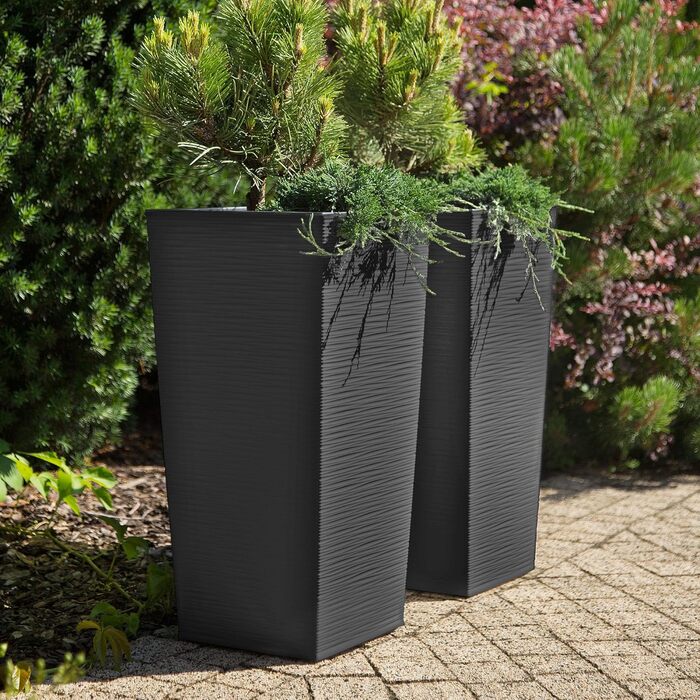 Набір з 3 рослинних горщиків KADAX з внутрішніми горщиками, висота 46,5/57,5/68 см, графіт міцні та всепогодні пластикові горщики для квітів, горщики для використання в приміщенні та на вулиці, висота 46/57/68 см, графіт