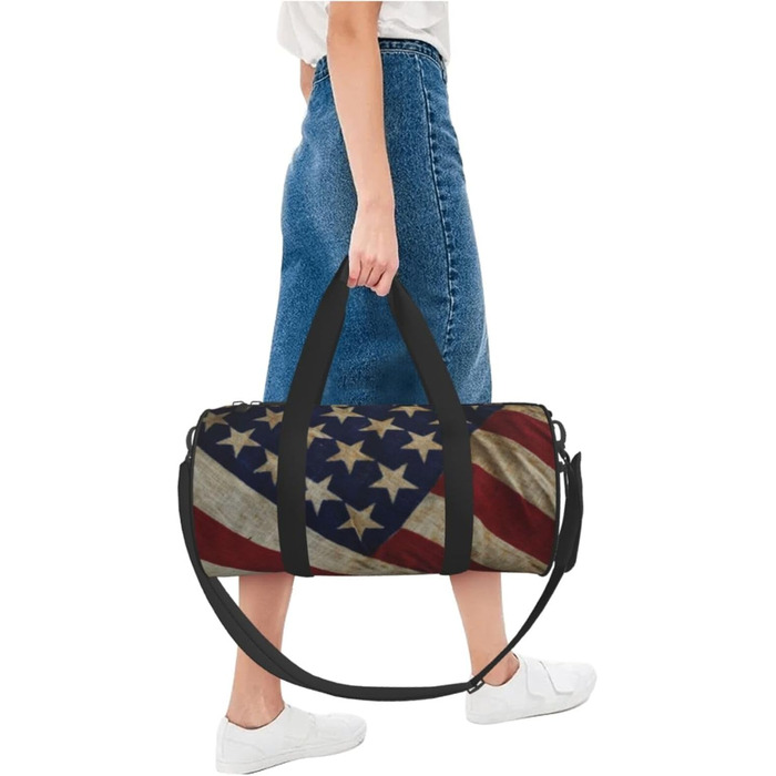 Спортивна сумка для подорожей, малюнок американський прапор, принт з ефектом нічного сяйва, чорний колір, універсальний розмір, дорожня сумка