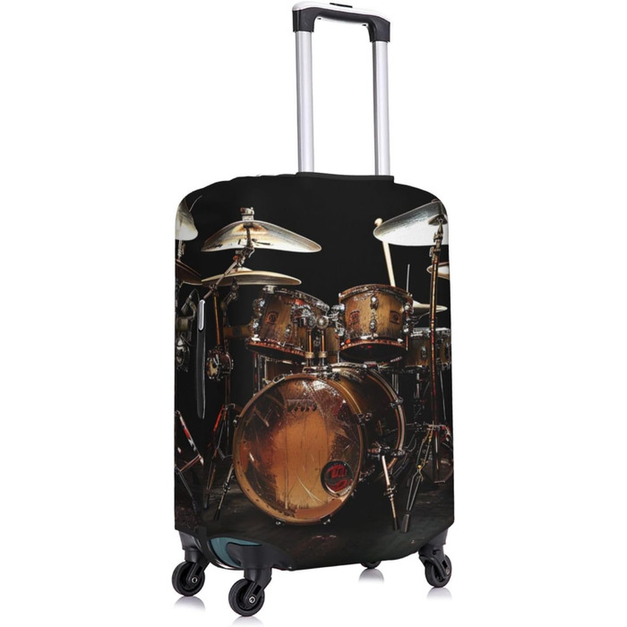 Чохол для валізи з принтом Барабанний ритм, еластичний, з прихованою блискавкою універсальний захист для подорожей та ділових поїздок, чорний, розмір S (для валіз 18-21 дюймів)