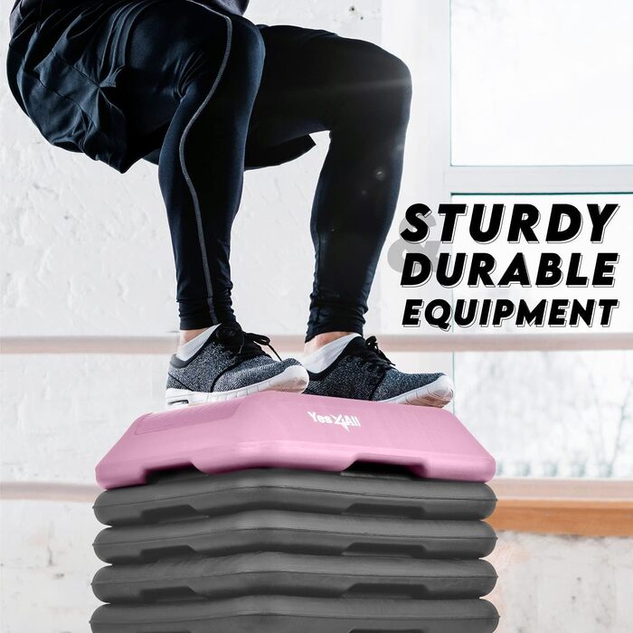 Аеробний степер, степ-лаваш для аеробного фітнесу, платформа для тренувань з 4 регульованими підйомниками в комплекті J. High Step - рожевий/сірий, 4All