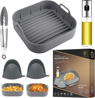 Аксесуари для фритюрниці Beavel 4 шт. - Аерофритюрниця з силіконовою формою масляний спрей рукавички для духовки кухонні щипці - Силіконова форма для фритюрниці сумісна з Ninja, Cecotec і COSORI.