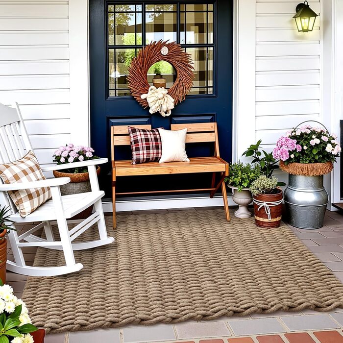 Килимок для бруду DEXI 60 x 90 см, нековзний килимок для дверей з натурального джутового волокна, водовідштовхувальний килимок для використання всередині та зовні приміщень, вхід, тераса, балкон, коричневий 60 x 90 см коричневий