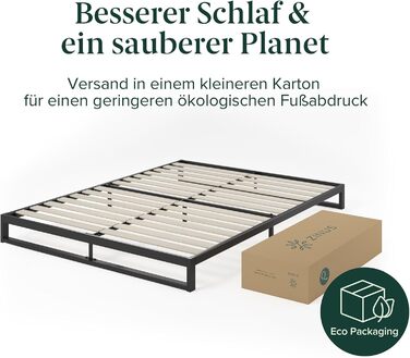 Ліжко Zinus Trisha каркас 140x200 см - 15 см низький профіль - металеве ліжко 140x200 з дерев&39яною рейковою основою - екологічно чиста упаковка та легке складання - чорний 140 x 200 см мінімалістичний