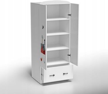 Дитяча шафа для одягу з 2 дверцятами та фермерським мотивом - Міцні та яскраві меблі для дитячої кімнати 60X75X190 см PL 699