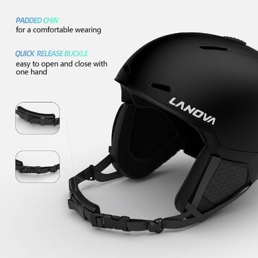 Лижний шолом, шолом для сноуборду для чоловіків, жінок та молоді, регульований шолом з системою вентиляції, знімні амбушури, легкий та ударостійкий для зимових видів спорту, розмір M, чорний