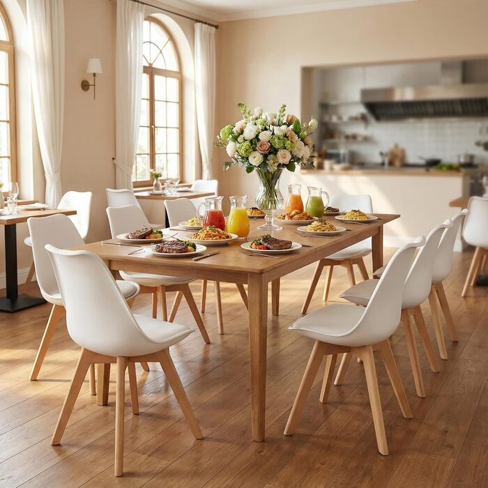 Обідні стільці з ніжками з масиву бука, сучасний ретро-дизайн середини століття, м&39які стільці для кухні, їдальні та вітальні, білий, 4