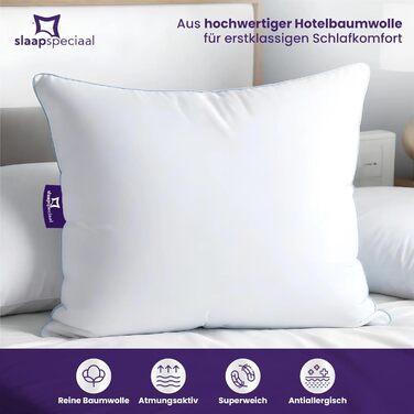 Подушка 60x70 см - Бавовняний чохол для подушки Комплект з 2 шт., Ергономічна подушка для сну середньої жорсткості Підтримує голову та шию - Активна циркуляція повітря 70 x 60 см