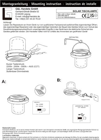 Портативний сонячний світильник для зовнішнього використання, з регульованою яскравістю, вбудовані літієві батареї 1800 мАг, світлодіодний світильник для використання всередині та зовні приміщень, для спальні, вітальні, офісу, для вулиці (Ø 132 x В 100 мм