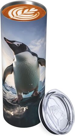 Кухоль з прямою трубочкою, пінгвіни, принт, дорожній кухоль, підходить для кемпінгу, офісу та дому, 590 мл