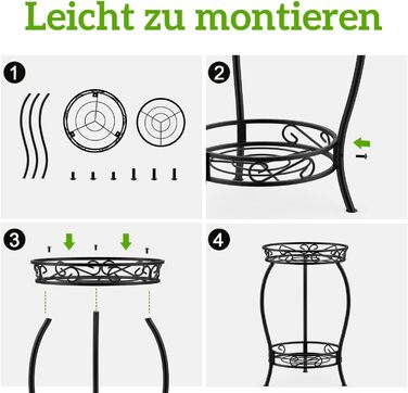Металева підставка для рослин Bomblap, підставка для квітів 48 см, 2-рівнева підставка для квіткових горщиків, тримач для квіткових горщиків для використання в приміщенні та на вулиці, чорна кругла