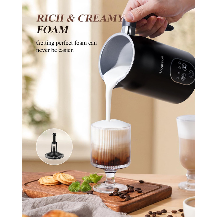 Піноутворювач для молока 5 в 1, електричний піноутворювач для молока з інтелектуальним регулюванням температури, піноутворювач для