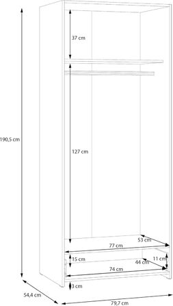 Шафа 80, Класична шафа з двома дверима на петлях та полицею, інженерна деревина, білий/декор дуба Пуччіні, ширина 79,7 см, висота 190,5 см, глибина 54,4 см, білий/коричневий