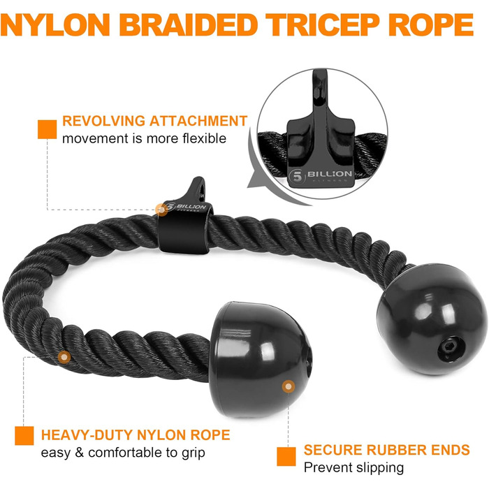 Мільярдів трицепсів, тросовий тренажер для тяги, аксесуар для силових тренувань, V-подібний хват з обертанням, тренажер для трицепсів, тросовий тренажер для тяги, фітнес-набір, сталь, чорний, 5