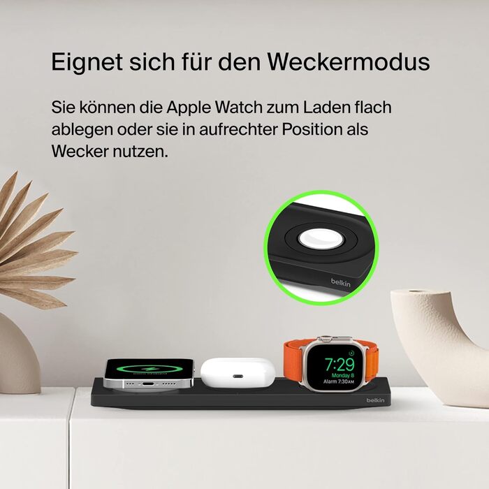 Бездротовий зарядний пристрій Belkin MagSafe 3-в-1, MFi-сертифікована зарядна панель, зарядна станція MagSafe для iPhone 16, iPhon