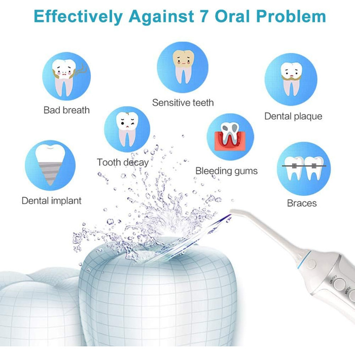 Іригатор порожнини рота Акумуляторний електричний з 3 режимами та 5 насадками Water Flosser IPX7 Водонепроникна USB-зарядка 300 мл Іригатор порожнини рота Water Flosser Очищувач зубів для домашніх подорожей білий, 1591
