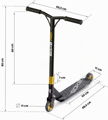 Трюковий самокат SOKE Stunt Scooter PRO з підшипниками ABEC 9 для дорослих та дітей, Freestyle Cityroller, чорно-золотий, навантаження до 100 кг