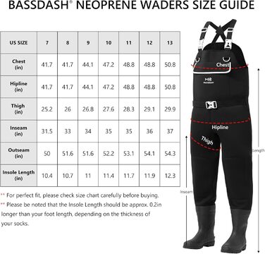 Чоловічі неопренові вейдерси BASSDASH чорного кольору з очеретяним камуфляжем для риболовлі, полювання з гумовими чоботями, водонепроникними нагрудниками, чорними черевиками, розмір 8