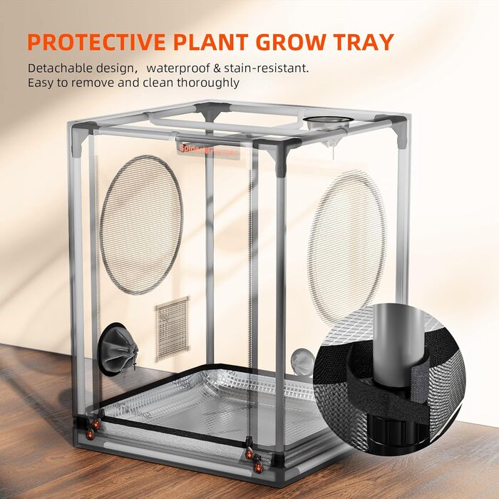 Тент для вирощування Spider Farmer Kleines 60x60x80 см для AeroGarden з дверцятами на блискавці, оглядовим вікном, знімним піддоном, світловідбиваючою плівкою Mylar 2000D, для гідропонної системи SmartG12. Білий, 60x60x80 см