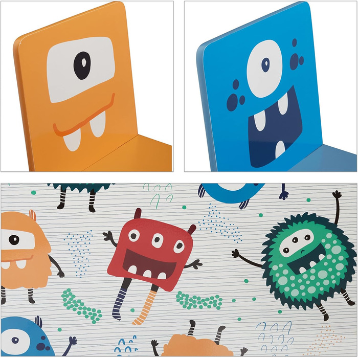 Дитячий комплект сидіння Relaxdays, дитячий стіл з 2 стільцями, для дівчаток та хлопчиків, МДФ та дерево, зона сидіння для дитячої кімнати, різнокольоровий