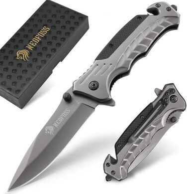 Кишеньковий ніж NedFoss FA46, рятувальний ніж з ремінним різаком та склорізом, складаний ніж з кріпленням на ремінь, одноручний ні