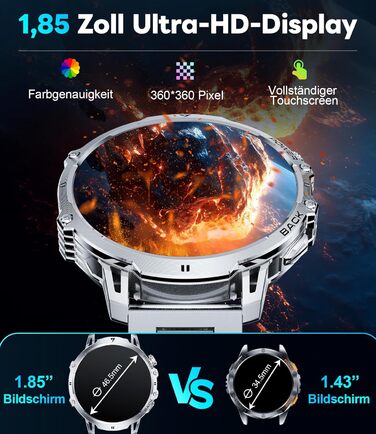 Розумний годинник LIGE Military для чоловіків - 1000 мАг/1,85 дюйма HD великий сенсорний екран/світлодіодна підсвітка, фітнес-годинник з більш ніж 110 спортивними режимами, відстеження серцевого ритму/сну, 2 браслети, водонепроникність IP68, спортивний го