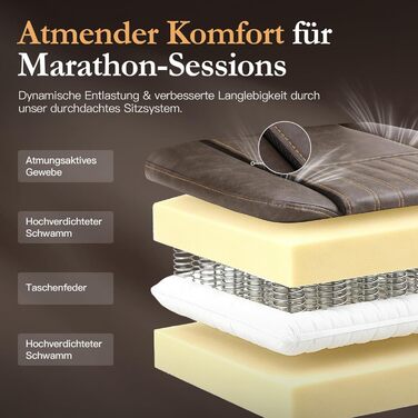 Ігрове крісло Dowinx з пружинною подушкою, гоночне ігрове крісло з масажною поперековою опорою, ергономічне ігрове крісло з підставкою для ніг, офісне крісло, шкіра штучна, коричневий колір