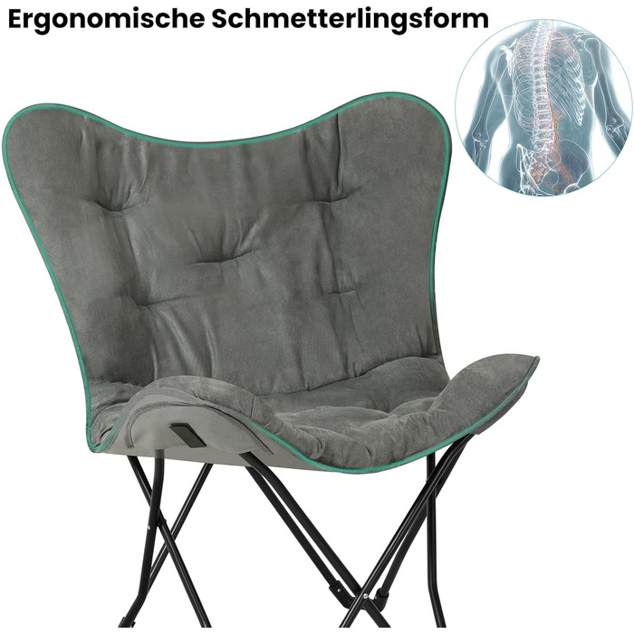 Складаний кемпінговий стілець eSituro, м&39який складний стілець, рибальський стілець з сумкою для перенесення, складний садовий стілець, стілець рибалки, форма метелика, виготовлений зі штучної замші та тканини Оксфорд, 84x88x67 см 1