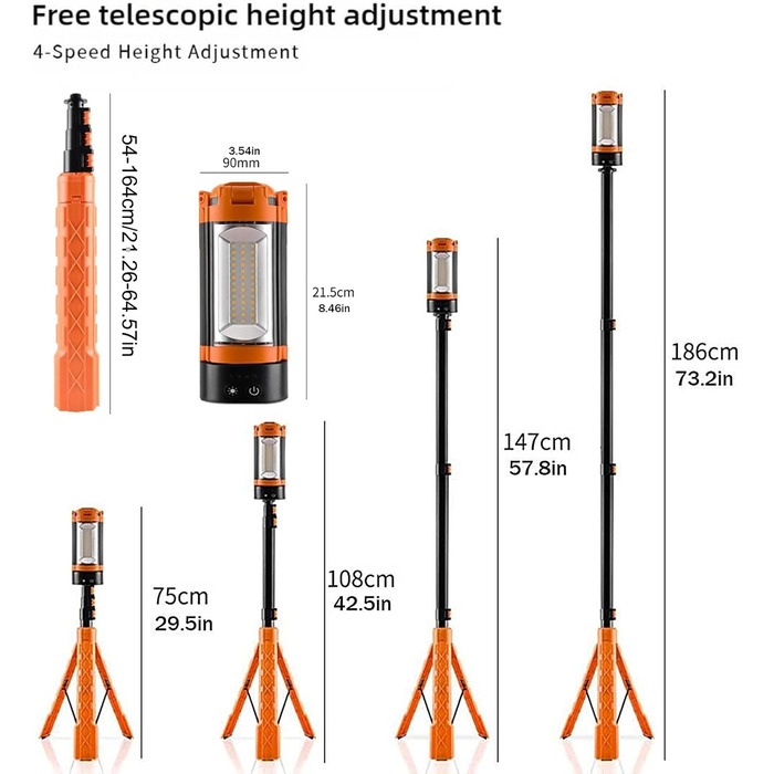 Телескопічний кемпінговий ліхтар - світлодіодний ліхтар ємністю 10000 мАг, ліхтарик з регульованою яскравістю, підставка-штатив для походів, дому, кемпінгу на свіжому повітрі, подорожей, походів, гаража, патіо, нічної риболовлі, пригод, роботи