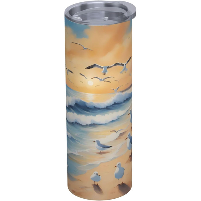 Кружка з прямою трубочкою, дизайн чайки, друкована, підходить для кемпінгу, офісу та дому, 590 мл