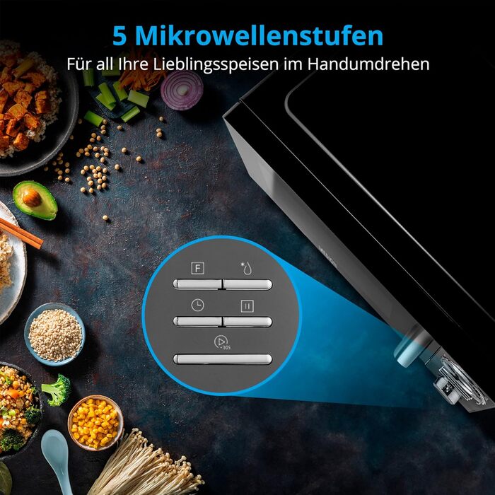 Мікрохвильова піч MEDION 3 в 1 з функцією гриля та конвекції (23 літри, 900 Вт, 1 000 Вт гриль, 1 680 Вт гаряче повітря, 10 автоматичних програм, функція розморожування, дисплей, MD11493) чорний