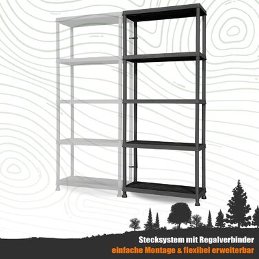 Пластиковий стелаж, шириною 60 см або 74 см, для комори та складського приміщення, кухня, вантажопідйомність 100 кг, 4 полиці, вузька полиця для підвалу чорного кольору (1, 5 полиць), 5 полиць