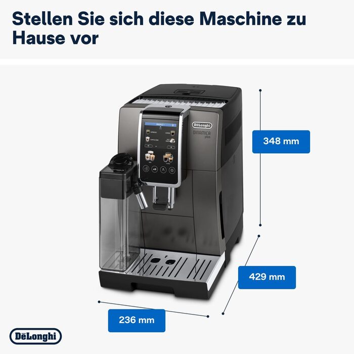 Кавомашина De'Longhi Dinamica Plus автоматична, 24 напої, Titanium
