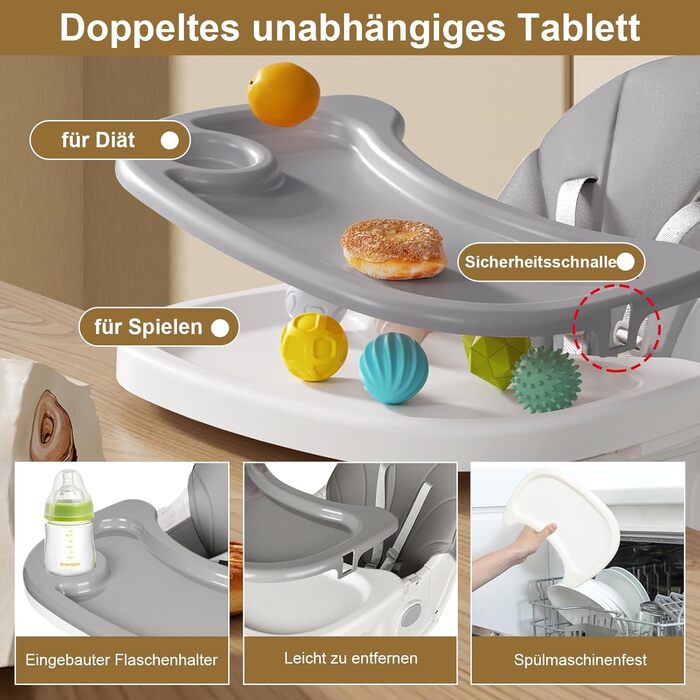 Стільчик для годування LINELUCK дитячий 6в1 з шезлонгом і дитячим кріслом-гойдалкою, регульований складаний дитячий стільчик з обі