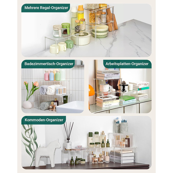 Прозорий кухонний органайзер, навісна стійка для спецій, набір з 4 предметів, органайзер для кухонної шафи, невелика кутова полиця для кухні, штабелюваний органайзер для спецій, стійка для чашок, міні-полиця, сучасний декор для кухонної стільниці