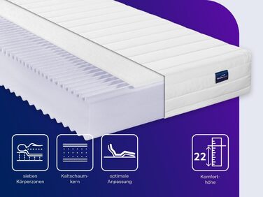 В 1 Duo - ортопедичний 7-зонний матрац з холодної піни, рівень жорсткості 2 та 3, сертифікований Oeko-Tex, 90 x 200 см, висота 22 см, виготовлено за німецькими стандартами якості 22 см 90 x 200 см, 2